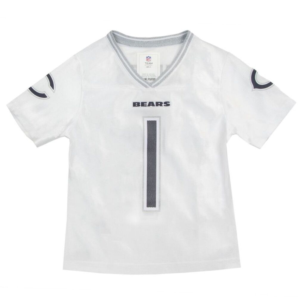 NFL Chicago Bears Justin Fields #1 Girls White Glitter Jersey Size XS (4/5)